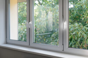Double-pane windows with white frames.
