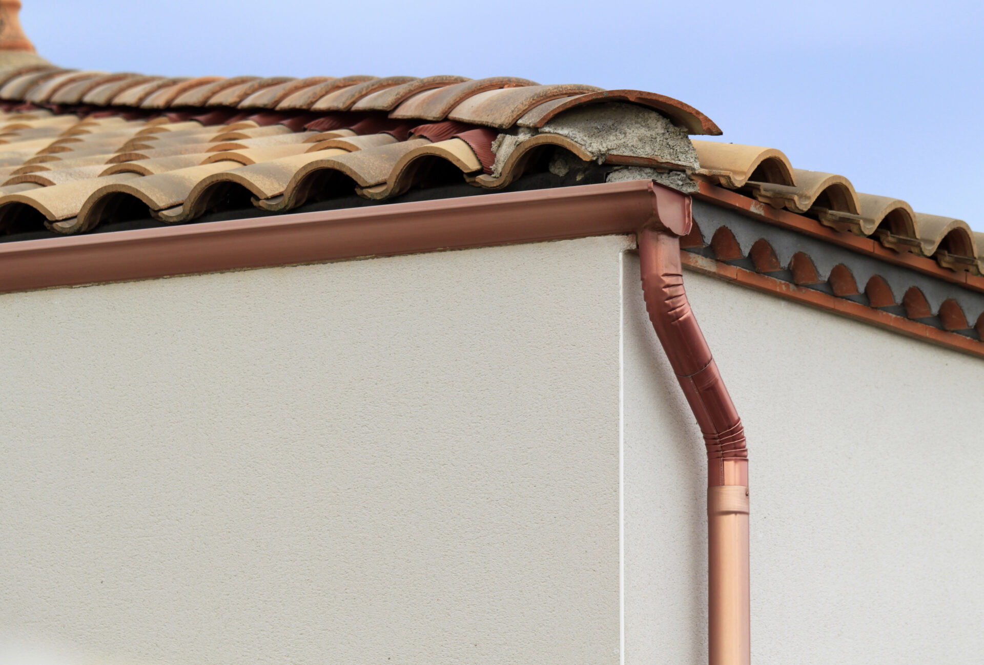 Copper gutters on a residential roof
