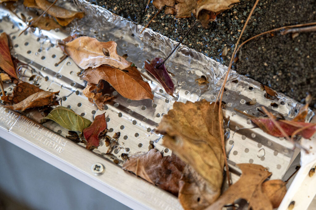 Stainless steel screen gutter guard testing with miscellaneous outdoor debris