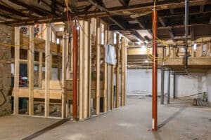 Lally columns in an unfinished basement