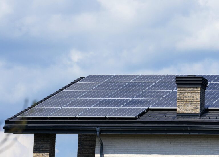 Solar panels on the roof of a residential building